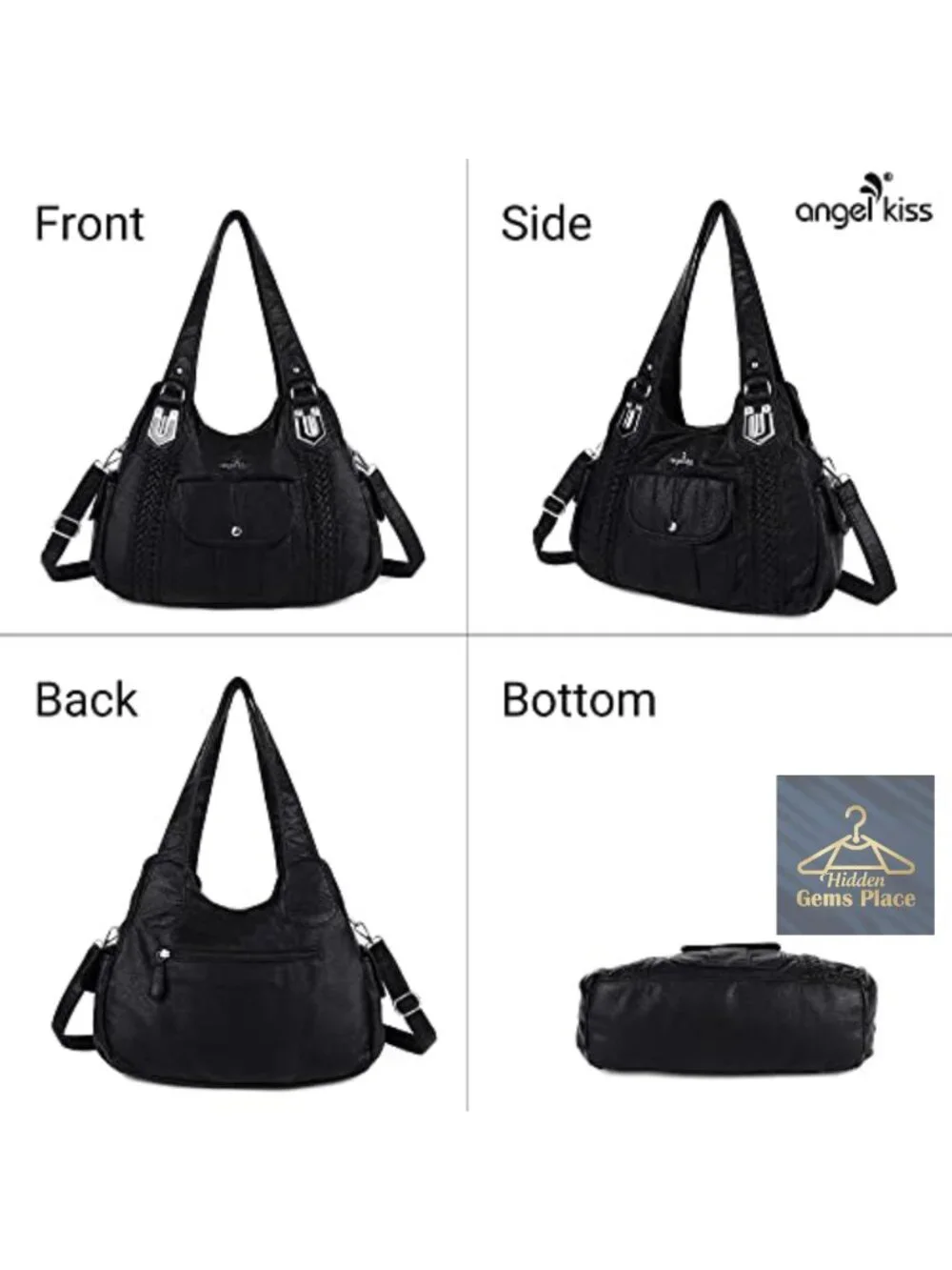 Washed Vegan Leather Crossbody Hobo Satchel Shoulder Tote Purse